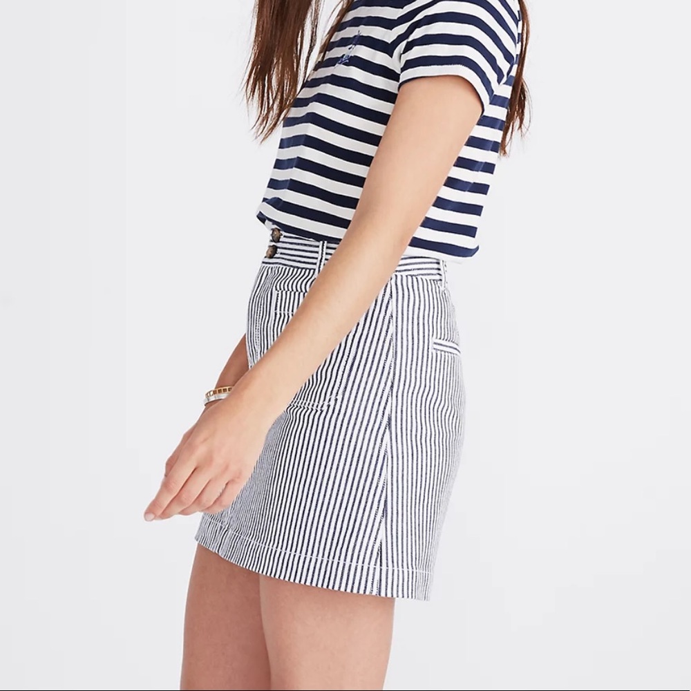 Madewell, Stretch A-Line Mini Skirt in Navy Stripe